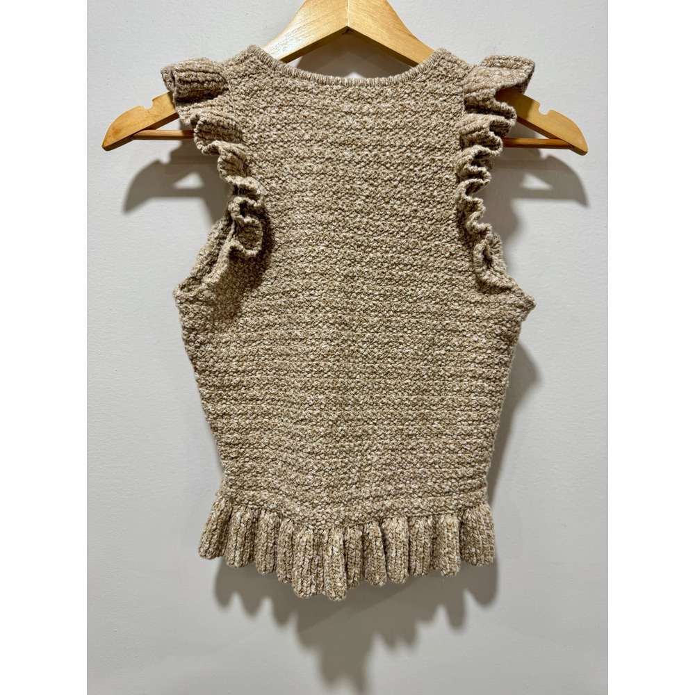 Madewell Womens XS Marled Tan Ruffle Peplum Sleeveless Knit Sweater Top Cotton - Picture 2 of 4